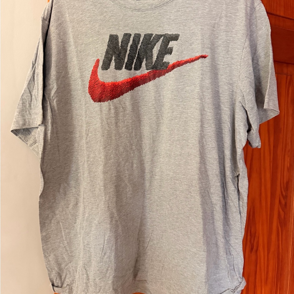 Nike Gray Short Sleeve Tee with Red Swoosh